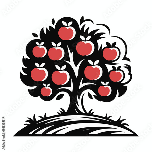 Apple Tree with Red Apples – Fruit Orchard Nature Vector Illustration