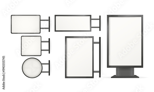 Blank outdoor advertising light boxes and a standing billboard mockup, offering a clean display space for various commercial messages
