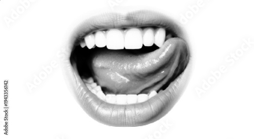 Open Female Lips Halftone Pop Art Style Illustration Isolated on White Background