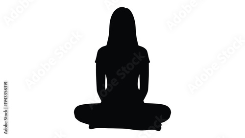 Silhouette of a woman meditating in a lotus position against a white background