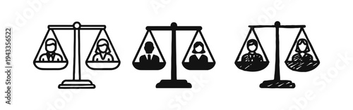 Gender Equality on a Balance Scale Icon Set. Justice and fairness symbol for men and women.
