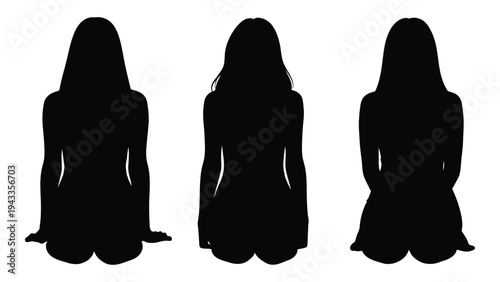 Three silhouetted women are depicted sitting with their backs facing the viewer
