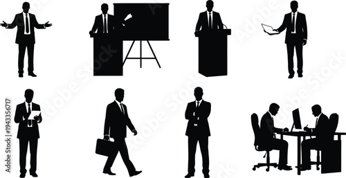 Silhouettes of businessmen isolated on transparent background