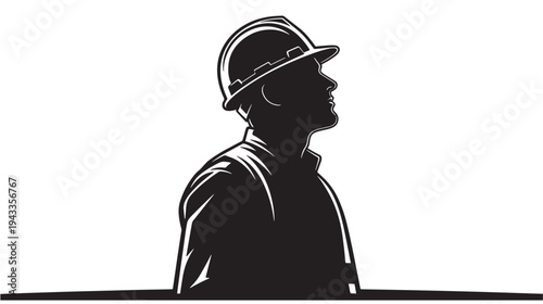 Construction Worker Silhouette Looking Up For Labor Concepts on transparent background