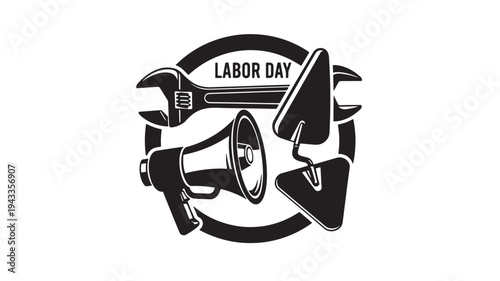 Labor Day Icon With Megaphone Wrench And Hammer For Holiday Concepts on transparent background