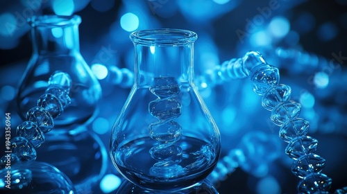 Advanced quantum encryption flask with glowing digital network elements in a dim high-tech research laboratory setting