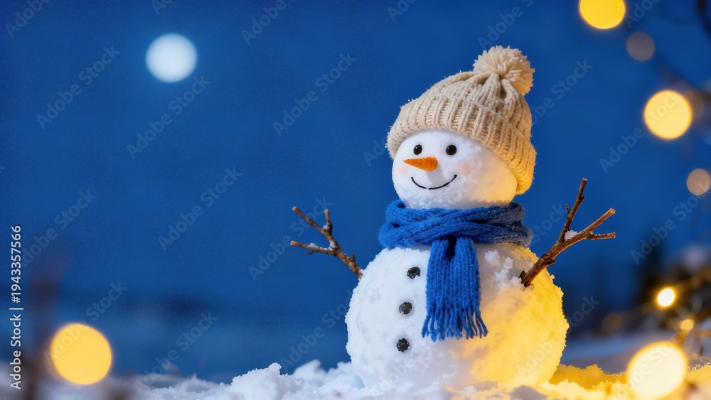 Obraz premium Whimsical Winter Snowman Collection: Cheerful Snowmen (In Red Hats, Plaid Scarves & Top Hats) in Varied Snowy Settings (Snowy Forest, Sunlit Path, Pine Tree Backdrop, Open Winter Field) for Christmas,