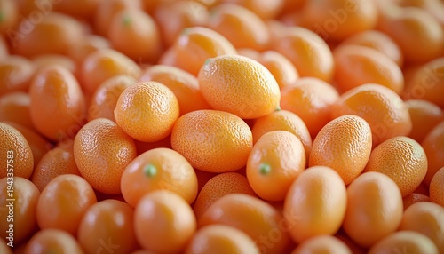 Vibrant Kumquats Piled High, Showcasing Their Bright Color and Texture in Warm Natural Light