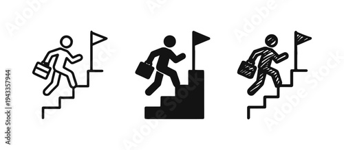 Business Goal Achievement Icon Set - Career Progression and Success Journey