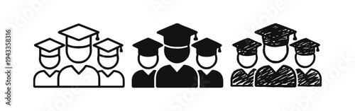 Group of Graduates with Caps Icon Set - Education, Academic Achievement, and University Symbols