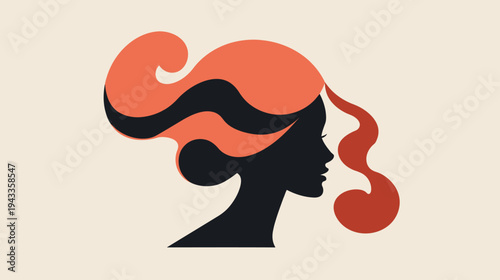 Stylized silhouette of a woman with flowing hair on a neutral background