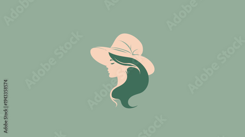 Elegant silhouette of a woman with a wide brimmed hat on a pastel background