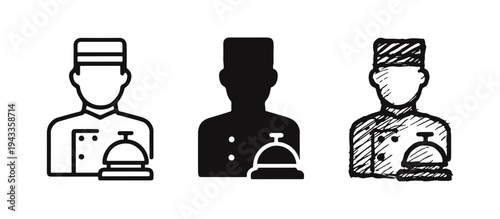 Hotel Service and Bellhop Icons. Concierge and Reception Bell Symbol Illustrations