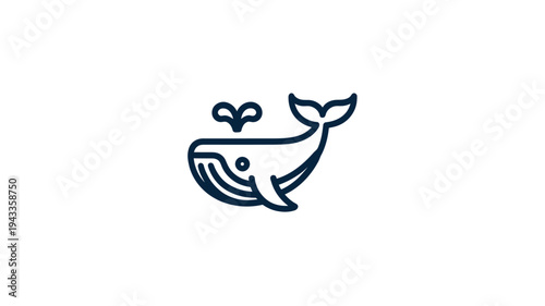 Simple line drawing of a whale swimming in the ocean water  marine life