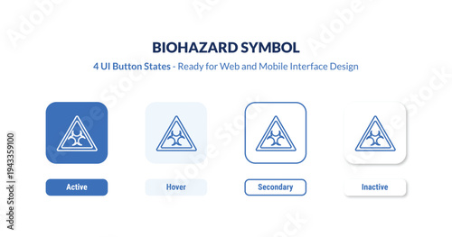 biohazard symbol 4-state UI button. Outline icon kit from signs collection. Thin linear biohazard symbol, medical, virus editable vector. Minimal biohazard symbol sign for web and mobile interface