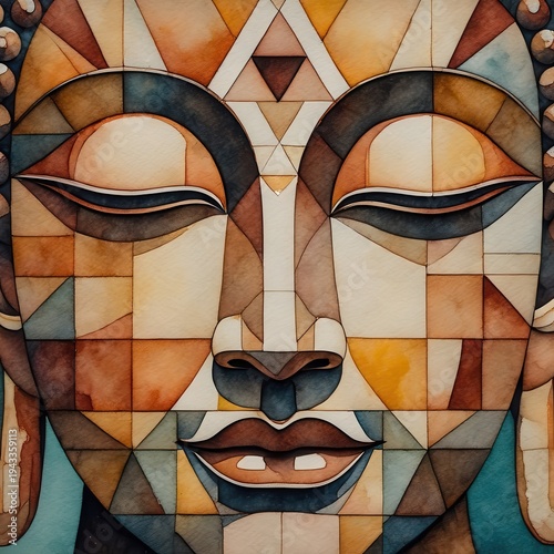Abstract Buddha Face Watercolor Painting
