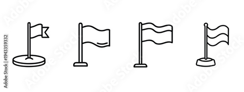 Flag and location pointer outline icon set featuring destination mark, international map pin, travel navigation signal, regional place marker more vector illustration or editable stroke.