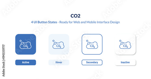 co2 4-state UI button. Outline icon kit from signs collection. Thin linear co2, pollution, environmental editable vector. Minimal co2 sign for web and mobile interface