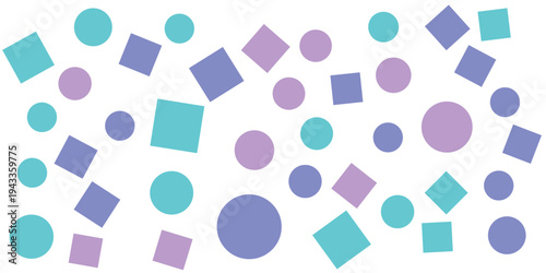 Playful Purple Teal Lavender Geometric Shapes Scattered on White Background Illustration