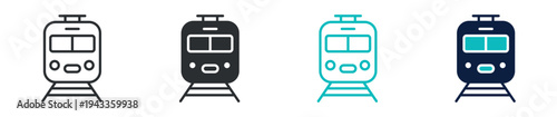 Train front icon set, railway train locomotive transport symbol, outline and solid and color style. Vector illustration.