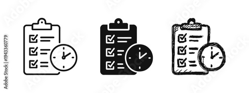 Time Management and Checklist Icon Set: Line, Glyph, and Hand-Drawn Styles