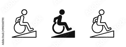 Wheelchair Ramp Accessibility Icon Set: Line, Glyph, and Hand-Drawn Styles