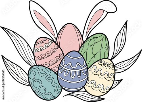 Easter day vector illustration of colorful eggs isolated on transparent background