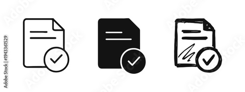 Document Approved Icons - File with Checkmark Symbol Representing Verified Report or Completed Task