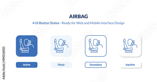 airbag 4-state UI button. Outline icon kit from security collection. Thin linear airbag, safety, seat editable vector. Minimal airbag sign for web and mobile interface