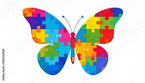 Colorful puzzle piece butterfly vector art for autism awareness and diversity concept