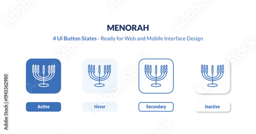 menorah 4-state UI button. Outline icon kit from religion collection. Thin linear menorah, hebrew, jewish editable vector. Minimal menorah sign for web and mobile interface