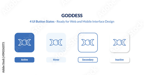 goddess 4-state UI button. Outline icon kit from religion collection. Thin linear goddess, female, woman editable vector. Minimal goddess sign for web and mobile interface