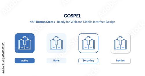 gospel 4-state UI button. Outline icon kit from religion collection. Thin linear gospel, cross, jesus editable vector. Minimal gospel sign for web and mobile interface