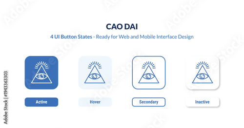 cao dai 4-state UI button. Outline icon kit from religion collection. Thin linear cao dai, religious, christianity editable vector. Minimal cao dai sign for web and mobile interface