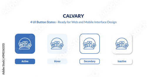 calvary 4-state UI button. Outline icon kit from religion collection. Thin linear calvary, christianity, bible editable vector. Minimal calvary sign for web and mobile interface