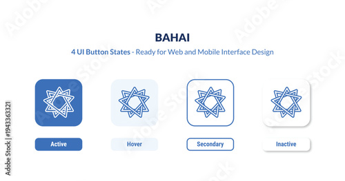 bahai 4-state UI button. Outline icon kit from religion collection. Thin linear bahai, religious, islam editable vector. Minimal bahai sign for web and mobile interface
