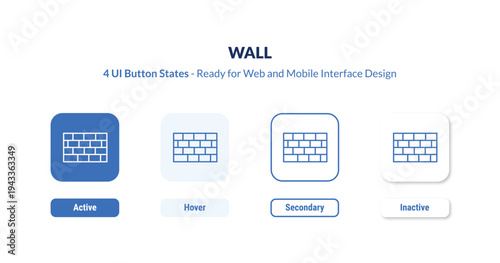 wall 4-state UI button. Outline icon kit from real estate collection. Thin linear wall, house, construction editable vector. Minimal wall sign for web and mobile interface