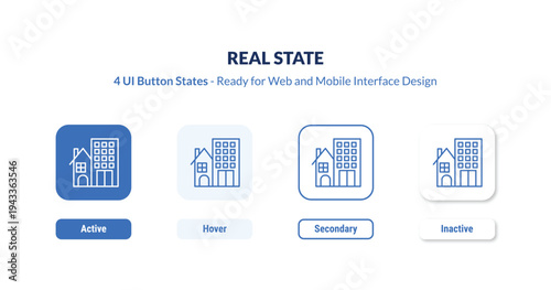 real state 4-state UI button. Outline icon kit from real estate collection. Thin linear real state, simple, state editable vector. Minimal real state sign for web and mobile interface