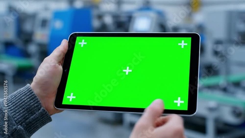 Tablet with Green Screen Industrial Technology and Mockup Concept in 4K