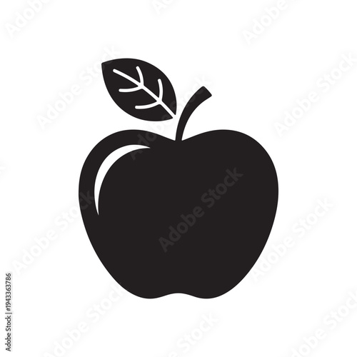 Apple Fruit Silhouette with Leaf – Healthy Food Vector Icon