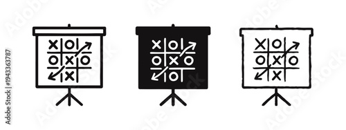 Tic-Tac-Toe Game on Presentation Screen Icon Set, Strategy and Planning Concept