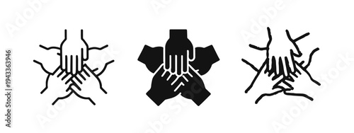 Stacked Hands Icon Set, Symbol of Teamwork, Collaboration, and Unity