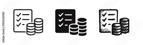 Financial Checklist and Money Icons - Budgeting, Expense, and Savings Concept in Different Styles