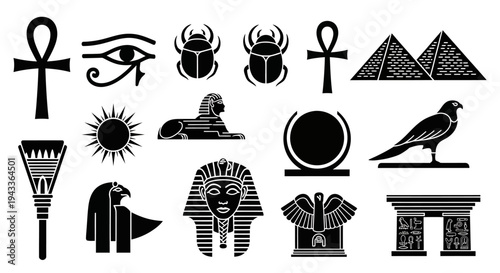 Ancient Egyptian Symbol Silhouette Icon Set Hieroglyph Vector Isolated on White