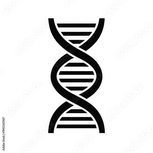 Striking black and white DNA double helix vector icon illustration, symbolizing genetics, heredity, molecular biology, biotechnology, scientific research, health, and personalized medicine. Essential
