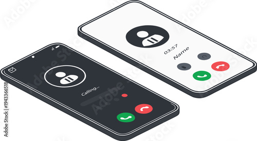 Smartphone Call Interface UI Mockup Set, Modern Mobile Phone Calling Screen Vector Template