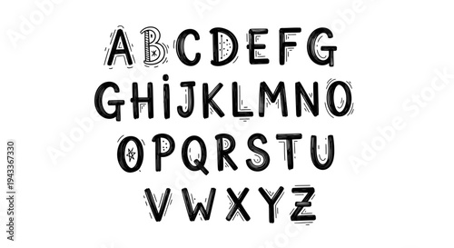 This hand drawn font vector set features a grunge metal style alphabet and number design for creative typography and artistic text illustrations