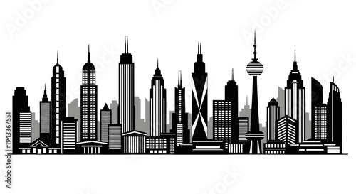 Vector illustration of a black silhouette skyline featuring the architectural monuments of St Louis, St Paul, and Holy Cross cathedrals as iconic urban landmarks against a city travel backdrop