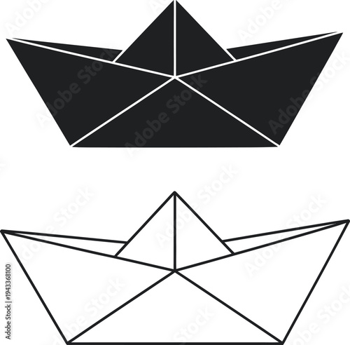 A minimalist illustration of two paper boats, one solid and one outlined, evoking childhood, journey, and simple creativity. Clean graphic design for various projects