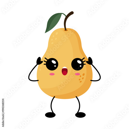 Cute pear with big eyes and rosy cheeks